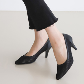 [GIRLS GOOB] Women's Comfortable High Heels, Dress Pointed Toe Stiletto, Pumps, Synthetic Leather + Mesh - Made in KOREA
